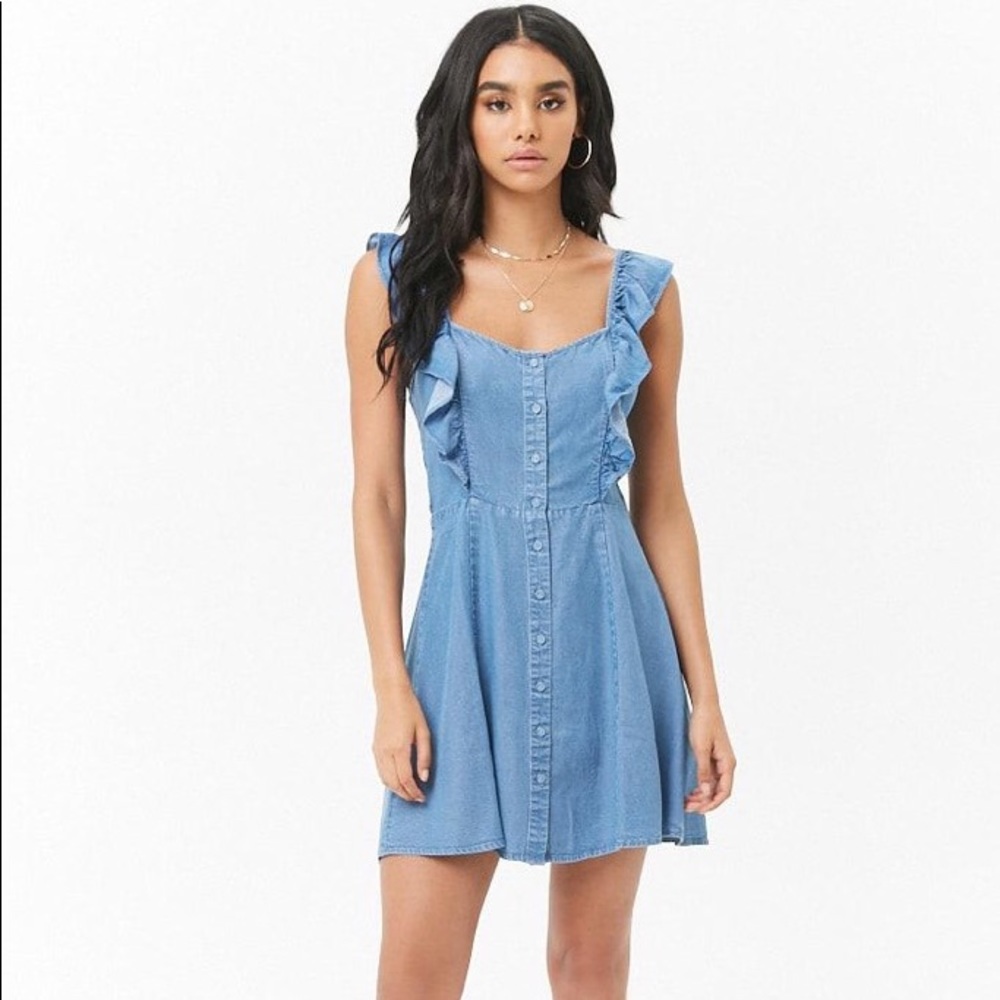 Forever21 Chambray Ruffle Mini Dress